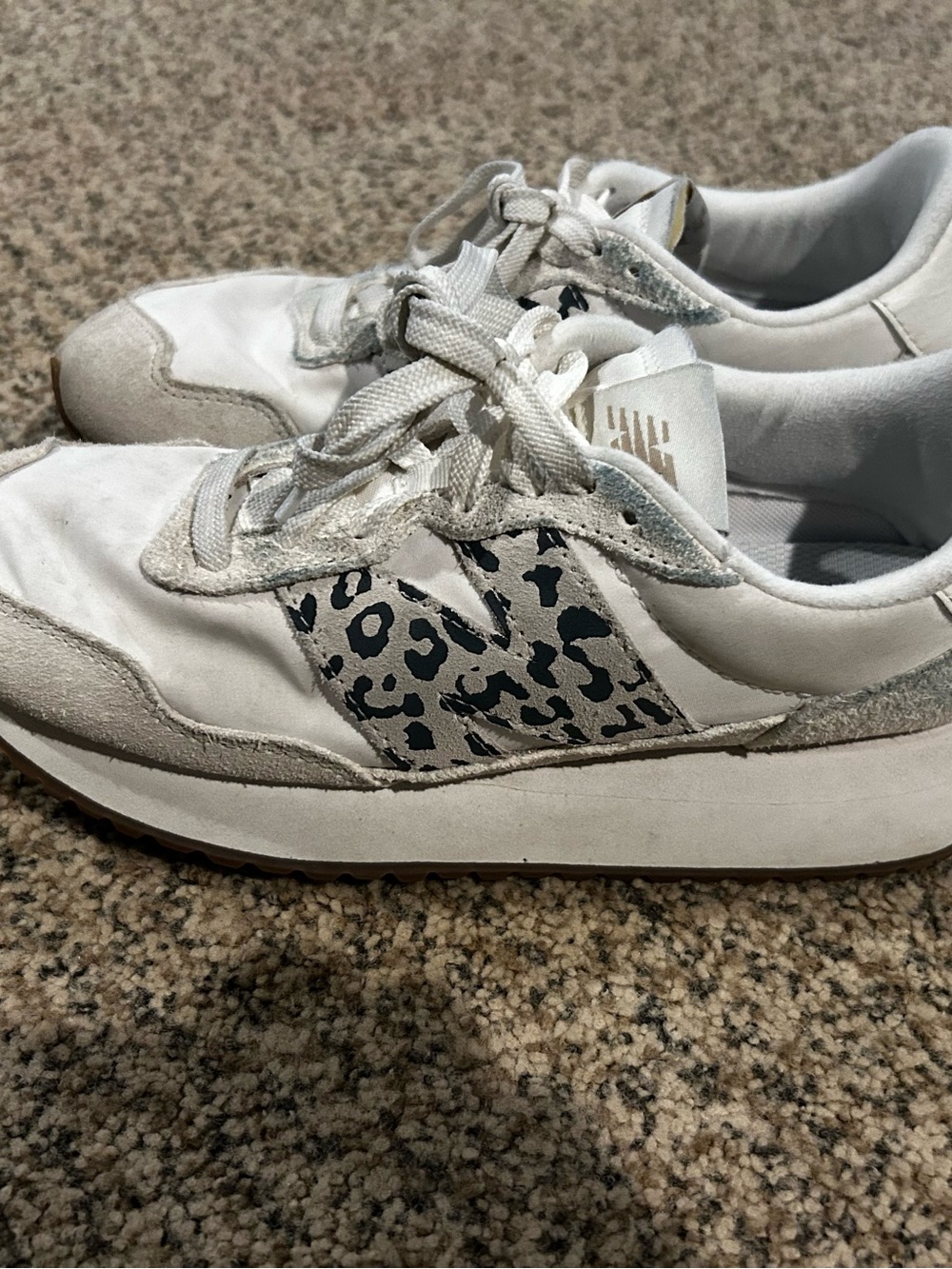 Women’s New Balance White Leopard-Print Casual Sneakers